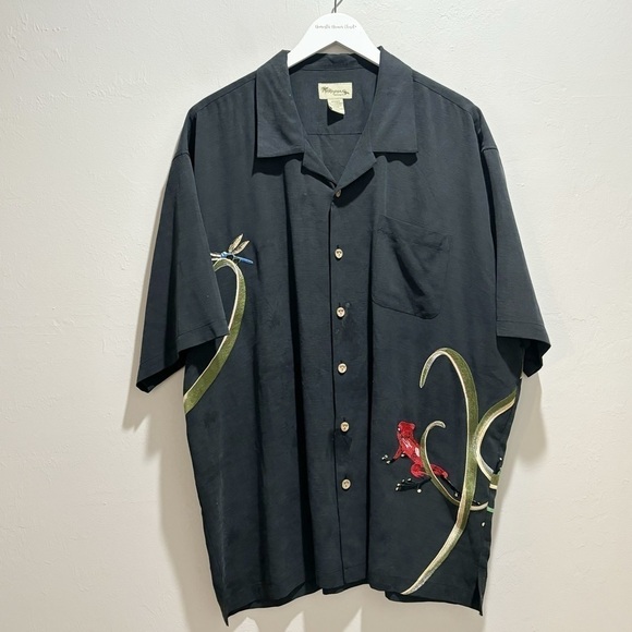 TIM COTTERILL Artist The Frogman Men’s Black 100% Silk Frog Embroidery Shirt XXL - Picture 1 of 6